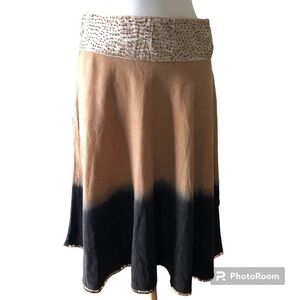 Ash & Sara Fall dark brown & gold skirt w/satin & beaded waist band Sequence hem